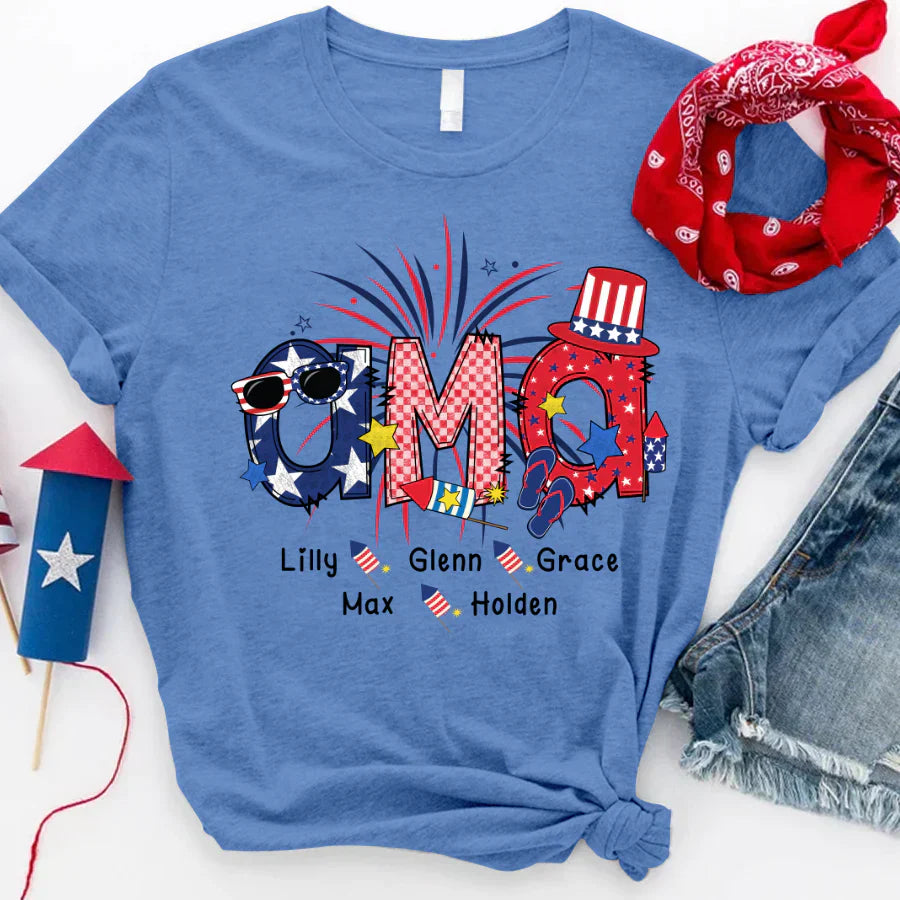 Patriotic Doodle 4th Of July Ama And Grandkid CTH01 T-Shirt