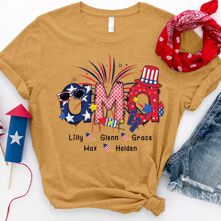 Patriotic Doodle 4th Of July Ama And Grandkid CTH01 T-Shirt