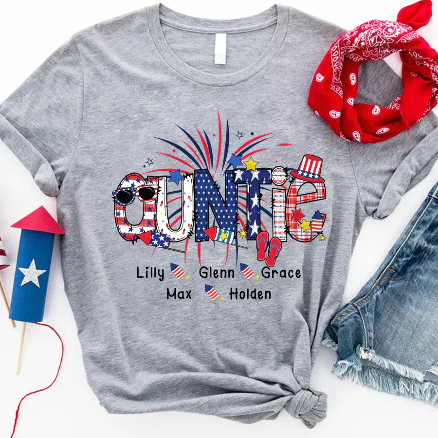 Patriotic Doodle 4th Of July Auntie And Grandkid CTH01 T-Shirt