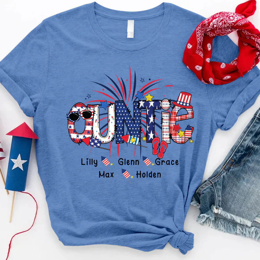 Patriotic Doodle 4th Of July Auntie And Grandkid CTH01 T-Shirt