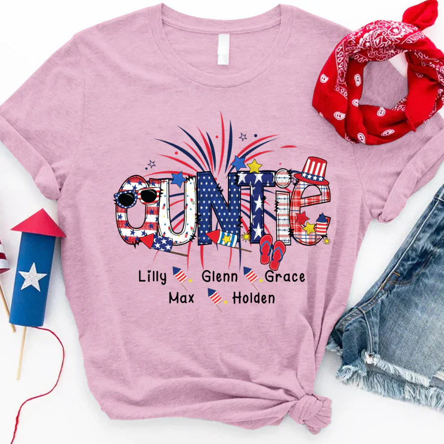 Patriotic Doodle 4th Of July Auntie And Grandkid CTH01 T-Shirt