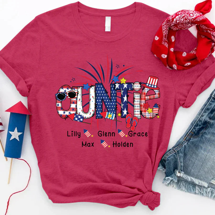 Patriotic Doodle 4th Of July Auntie And Grandkid CTH01 T-Shirt