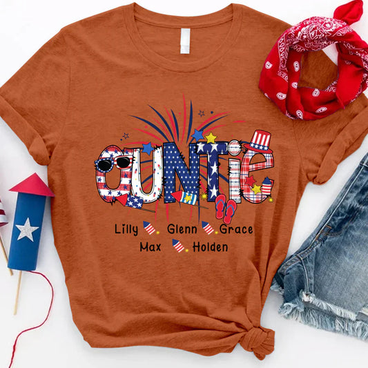 Patriotic Doodle 4th Of July Auntie And Grandkid CTH01 T-Shirt