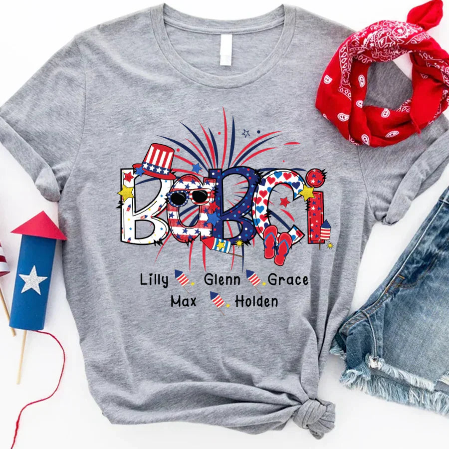 Patriotic Doodle 4th Of July Babci And Grandkid CTH01 T-Shirt