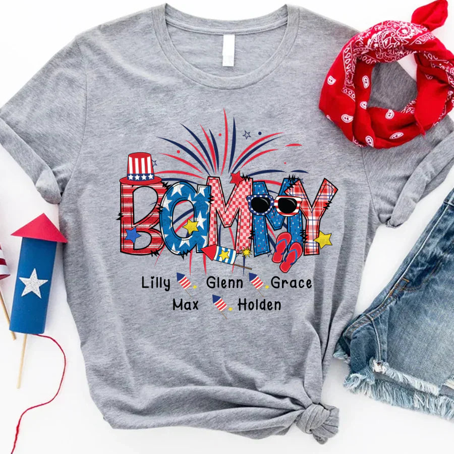 Patriotic Doodle 4th Of July Bammy And Grandkid CTH01 T-Shirt