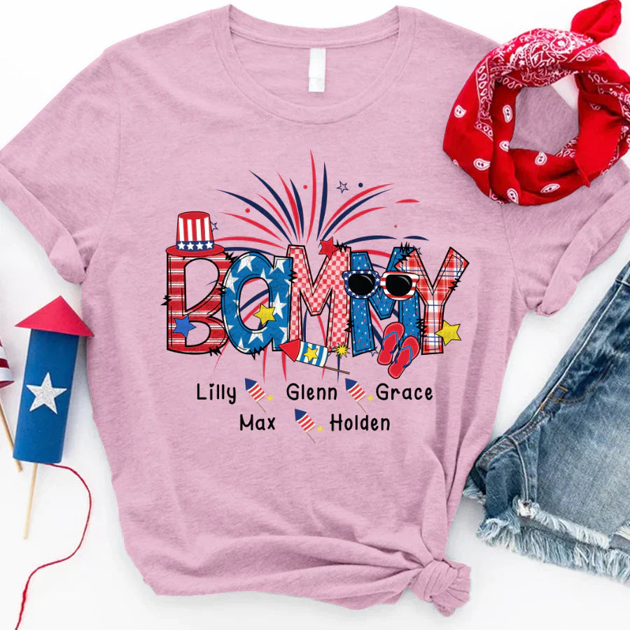Patriotic Doodle 4th Of July Bammy And Grandkid CTH01 T-Shirt