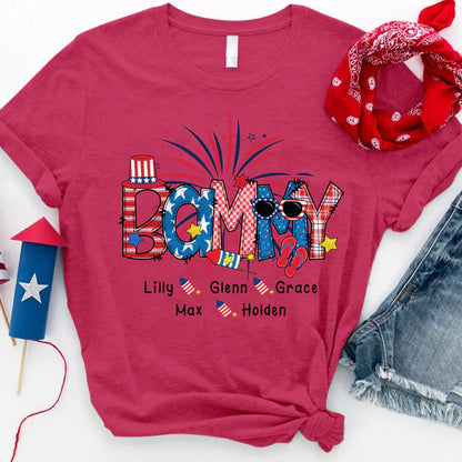 Patriotic Doodle 4th Of July Bammy And Grandkid CTH01 T-Shirt