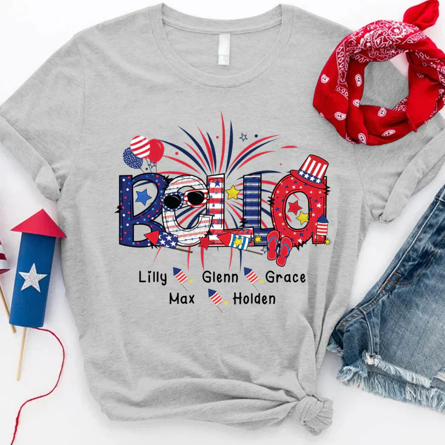 Patriotic Doodle 4th Of July Bella And Grandkid CTH01 T-Shirt