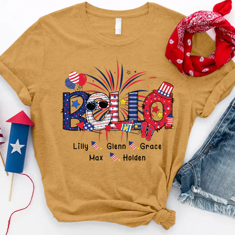 Patriotic Doodle 4th Of July Bella And Grandkid CTH01 T-Shirt
