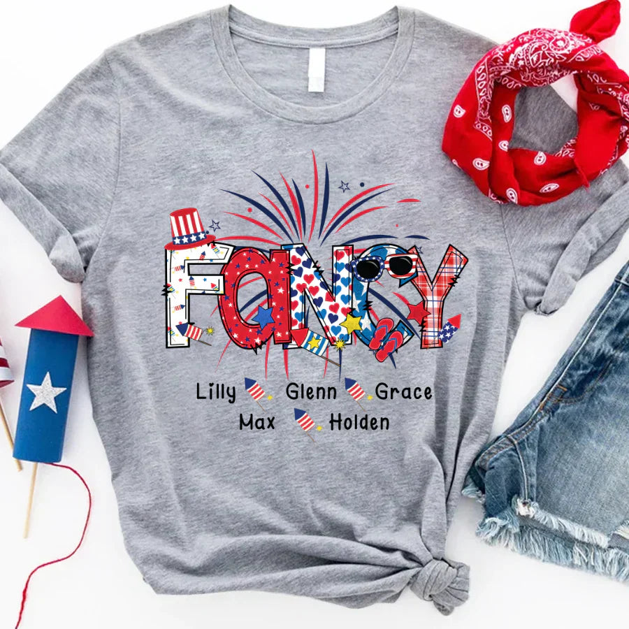 Patriotic Doodle 4th Of July Fancy And Grandkid CTH01 T-Shirt