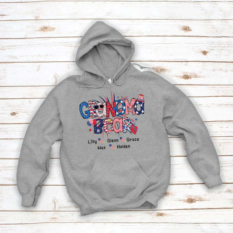 Patriotic Doodle 4th Of July Grandma Bear And Grandkid CTH01 Hoodie