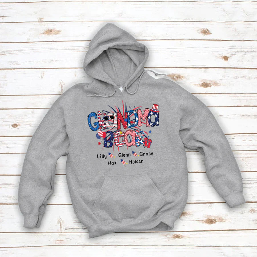 Patriotic Doodle 4th Of July Grandma Bear And Grandkid CTH01 Hoodie