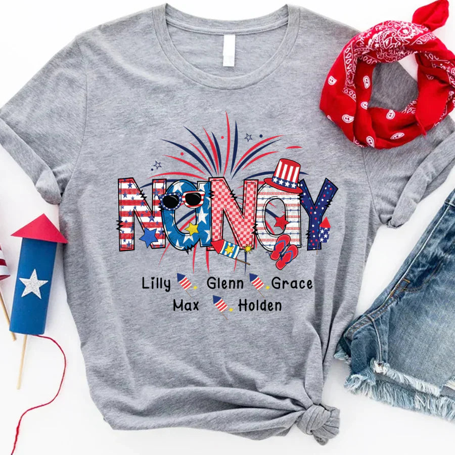 Patriotic Doodle 4th Of July Nanay And Grandkid CTH01 T-Shirt