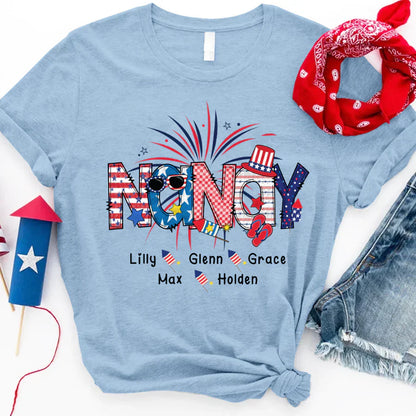 Patriotic Doodle 4th Of July Nanay And Grandkid CTH01 T-Shirt
