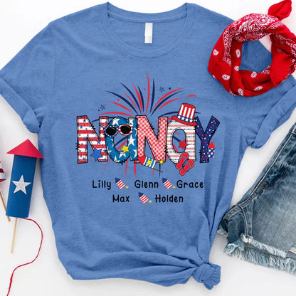 Patriotic Doodle 4th Of July Nanay And Grandkid CTH01 T-Shirt
