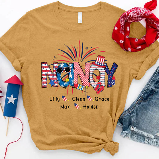 Patriotic Doodle 4th Of July Nanay And Grandkid CTH01 T-Shirt