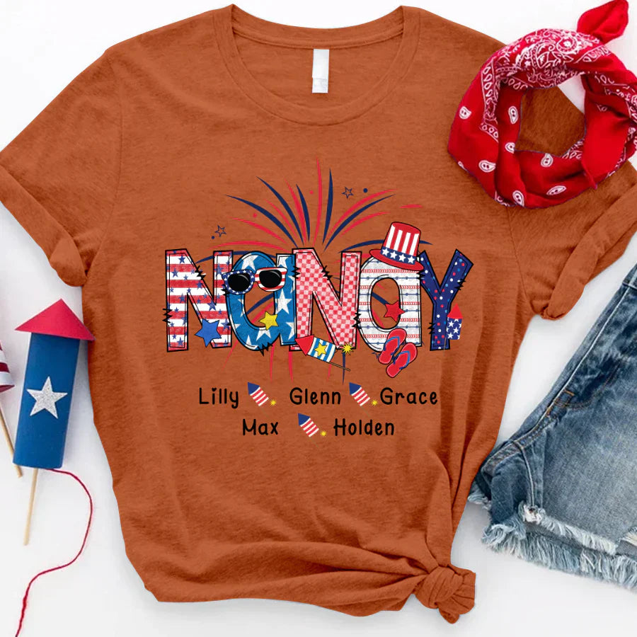 Patriotic Doodle 4th Of July Nanay And Grandkid CTH01 T-Shirt