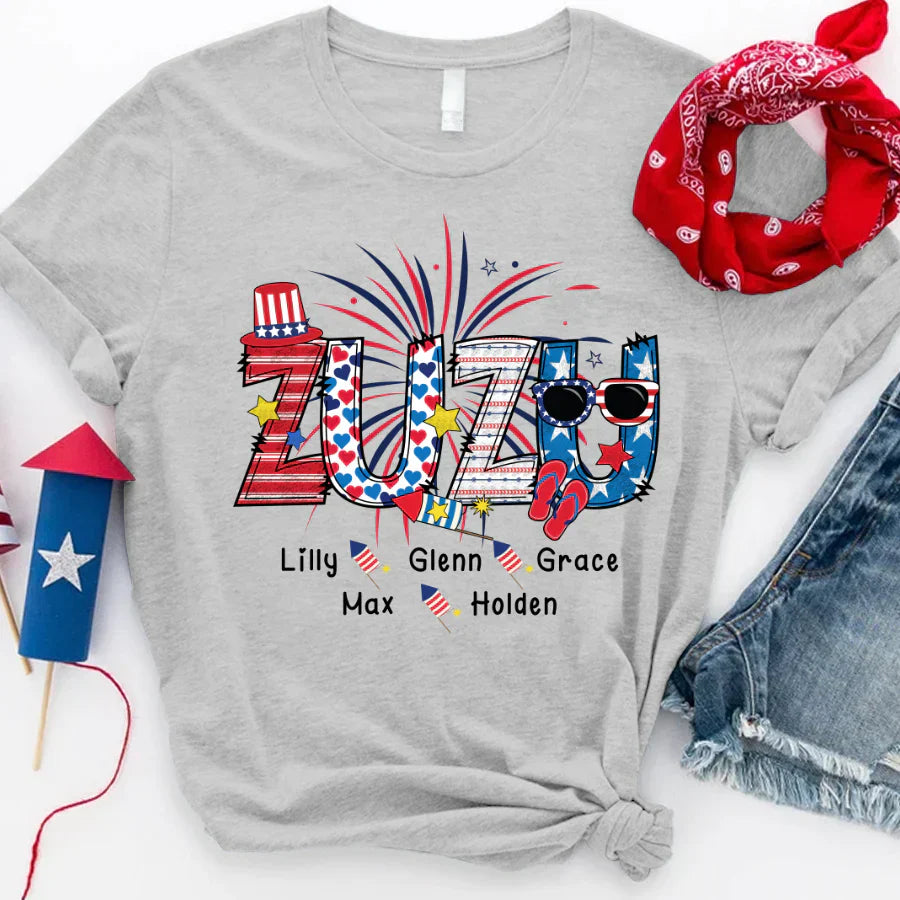 Patriotic Doodle 4th Of July Zuzu And Grandkid CTH01 T-Shirt
