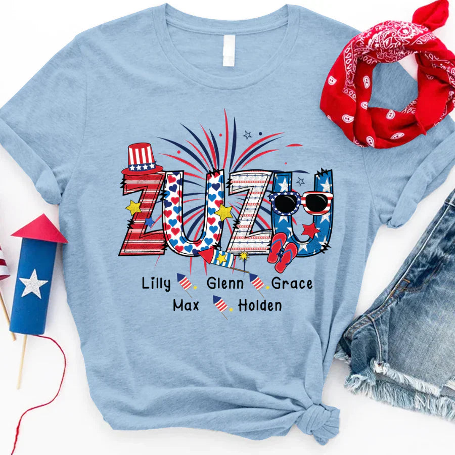 Patriotic Doodle 4th Of July Zuzu And Grandkid CTH01 T-Shirt