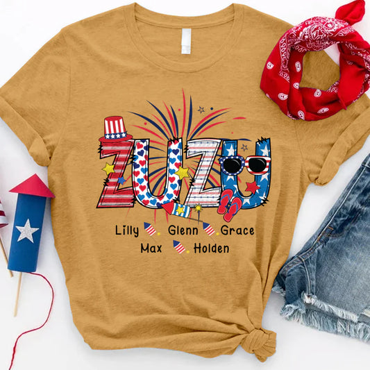 Patriotic Doodle 4th Of July Zuzu And Grandkid CTH01 T-Shirt