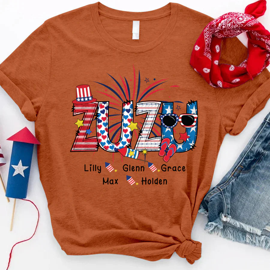 Patriotic Doodle 4th Of July Zuzu And Grandkid CTH01 T-Shirt