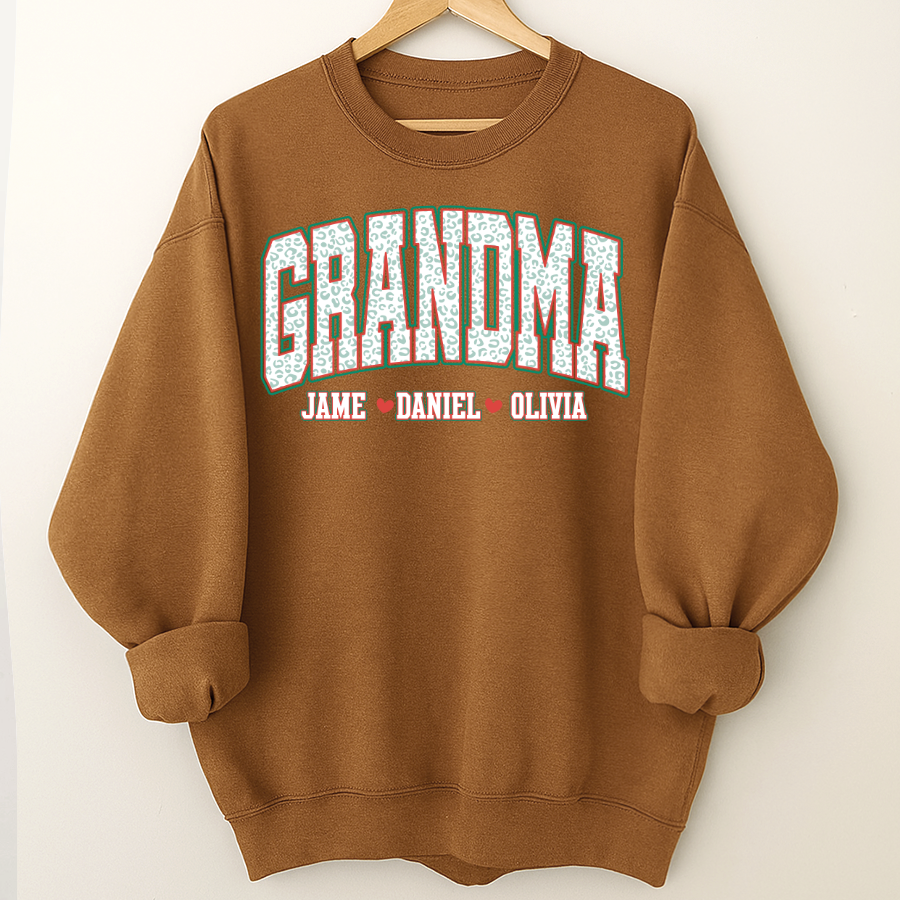 Personalized Grandma and Grandkids Leopard Christmas Gift Shirt