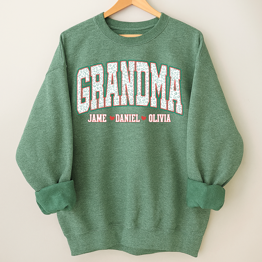 Personalized Grandma and Grandkids Leopard Christmas Gift Shirt