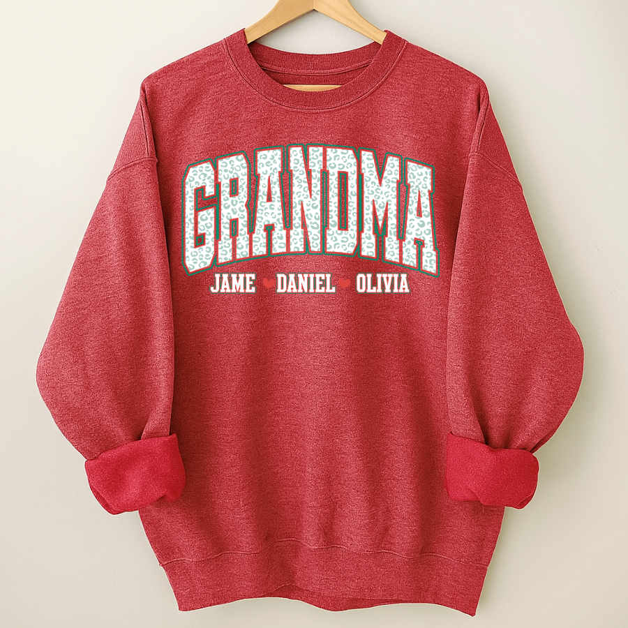 Personalized Grandma and Grandkids Leopard Christmas Gift Shirt