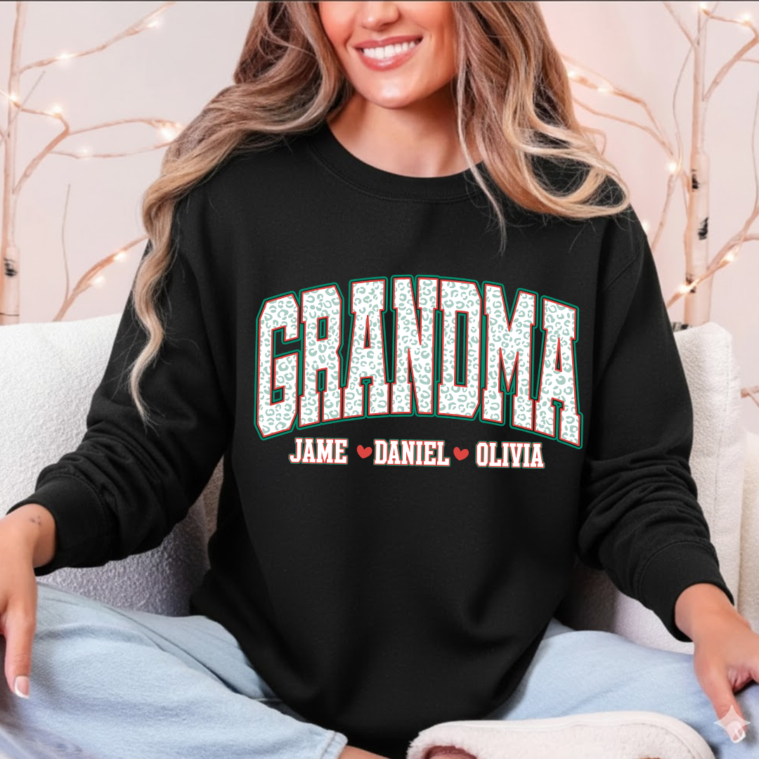 Personalized Grandma and Grandkids Leopard Christmas Gift Shirt