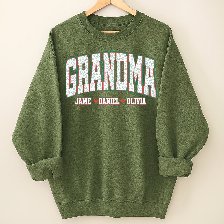 Personalized Grandma and Grandkids Leopard Christmas Gift Shirt