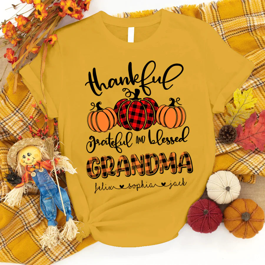 Personalized Thankful Grateful Blessed Grandma, Mimi, Gigi, Mama, Mom, Aunt, Auntie Shirt