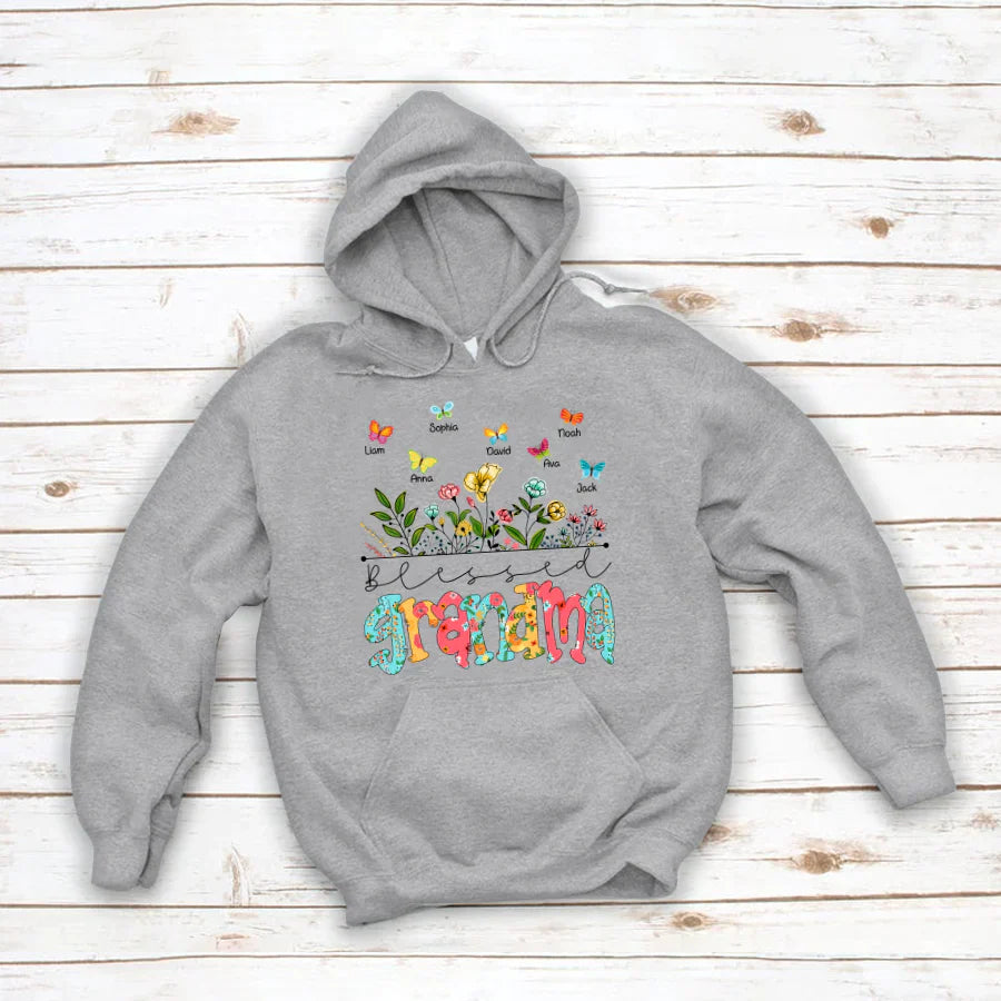 Personalized Blessed Grandma Wildflowers And Butterflies Shirts For Grandma Hoodie