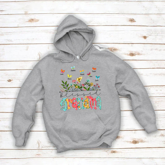 Personalized Blessed Grandma Wildflowers And Butterflies Shirts For Grandma Hoodie