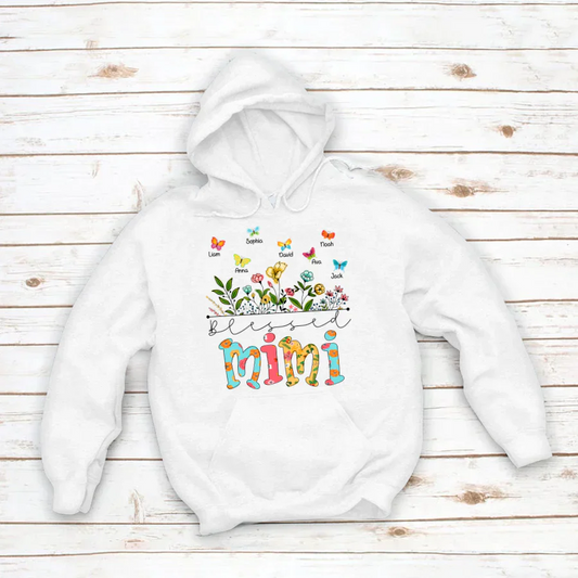 Personalized Blessed Mimi Wildflowers And Butterflies Shirts For Grandma Hoodie