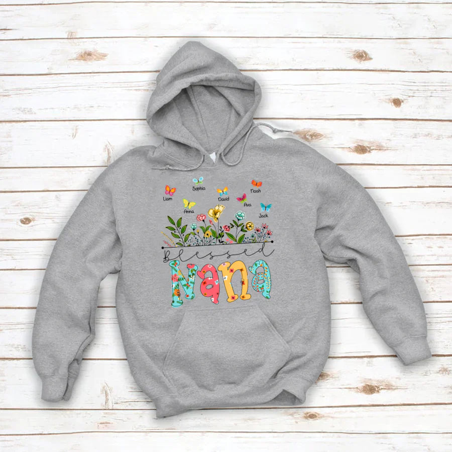 Personalized Blessed Nana Wildflowers And Butterflies Shirts For Grandma Hoodie