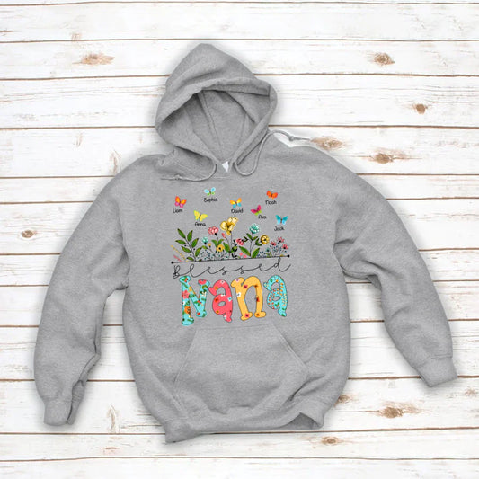 Personalized Blessed Nana Wildflowers And Butterflies Shirts For Grandma Hoodie