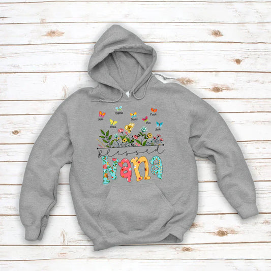 Personalized Blessed Nana Wildflowers And Butterflies Shirts For Grandma Hoodie