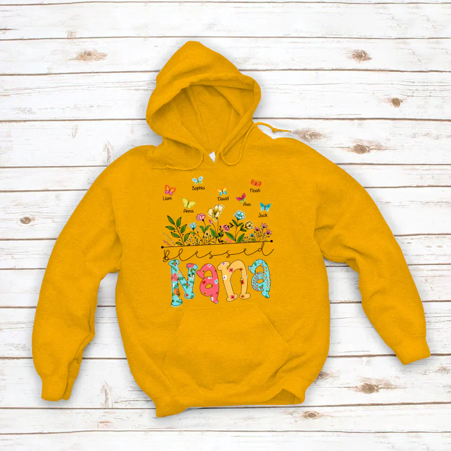 Personalized Blessed Nana Wildflowers And Butterflies Shirts For Grandma Hoodie