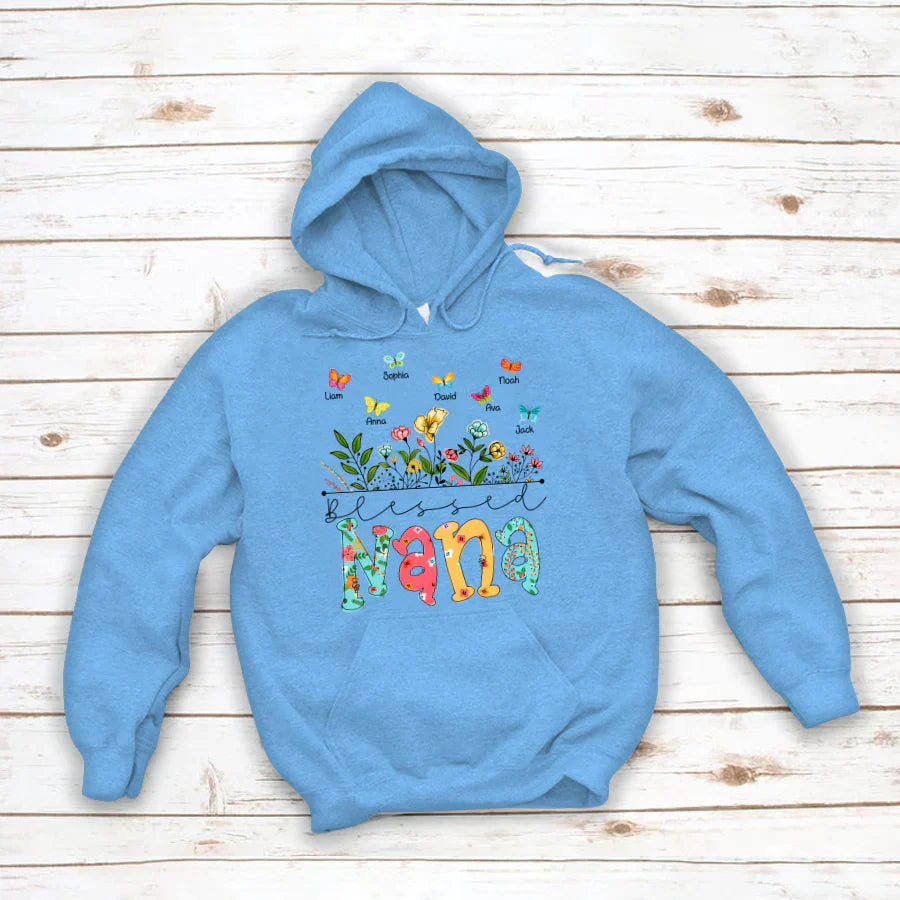 Personalized Blessed Nana Wildflowers And Butterflies Shirts For Grandma Hoodie