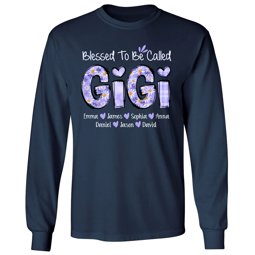 Personalized Blessed To Be Called Gigi Purple With Kids TH Longsleeve