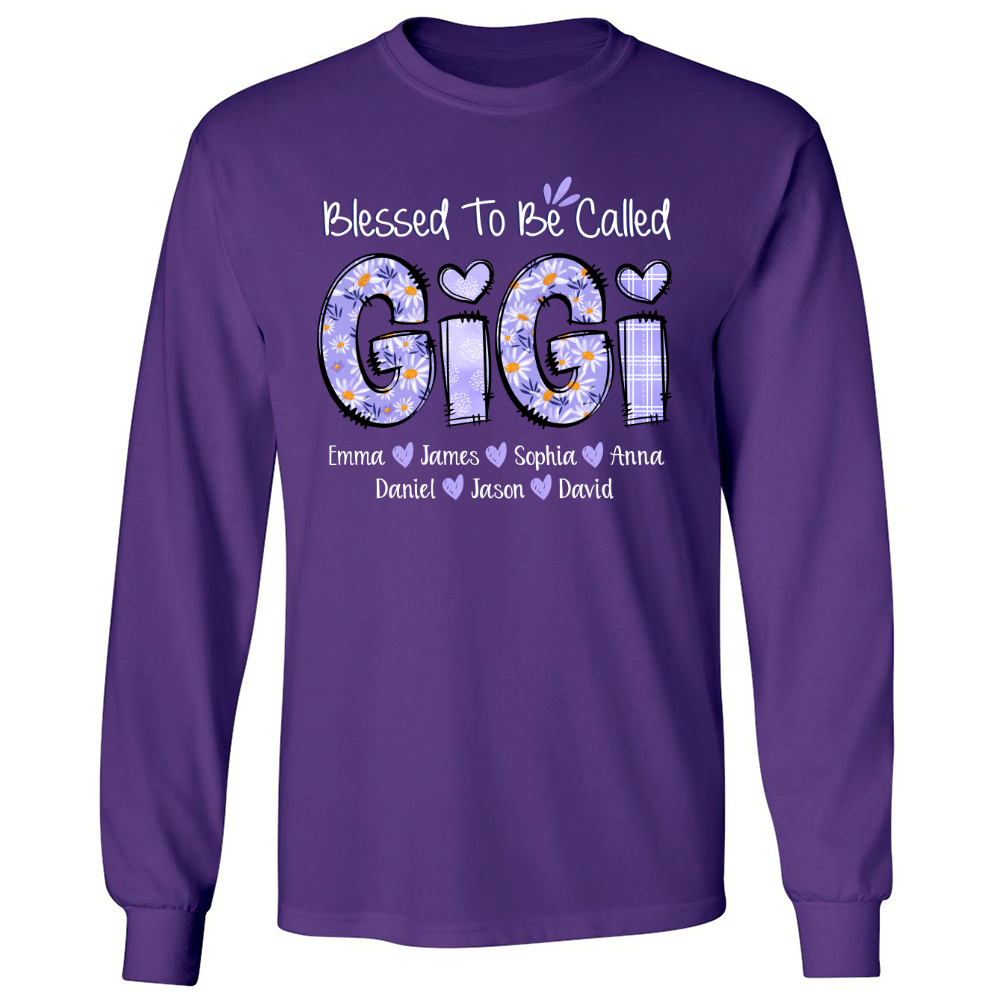 Personalized Blessed To Be Called Gigi Purple With Kids TH Longsleeve