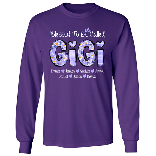 Personalized Blessed To Be Called Gigi Purple With Kids TH Longsleeve