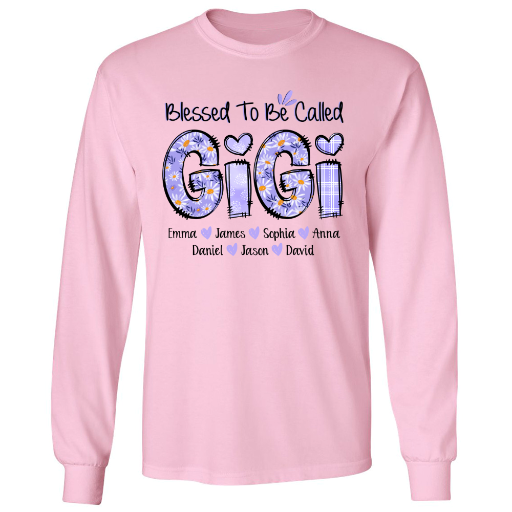 Personalized Blessed To Be Called Gigi Purple With Kids TH Longsleeve