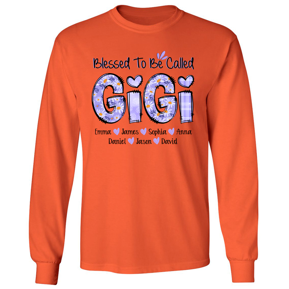 Personalized Blessed To Be Called Gigi Purple With Kids TH Longsleeve