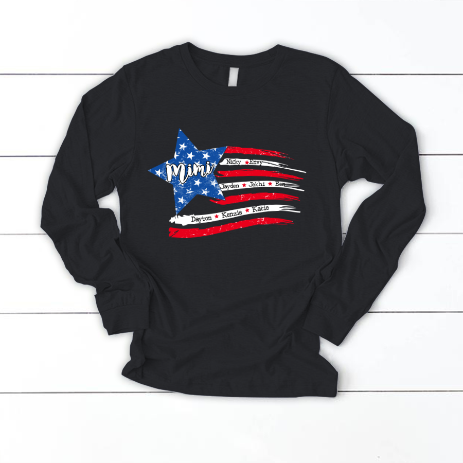 Personalized Grandma And Grandkids American Flag Longsleeve