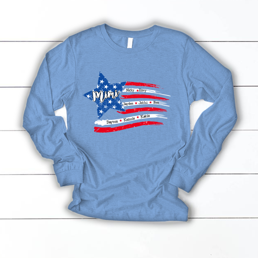 Personalized Grandma And Grandkids American Flag Longsleeve