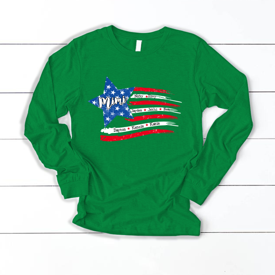 Personalized Grandma And Grandkids American Flag Longsleeve