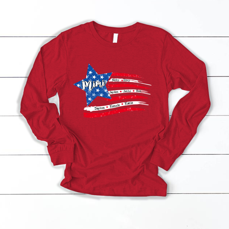 Personalized Grandma And Grandkids American Flag Longsleeve