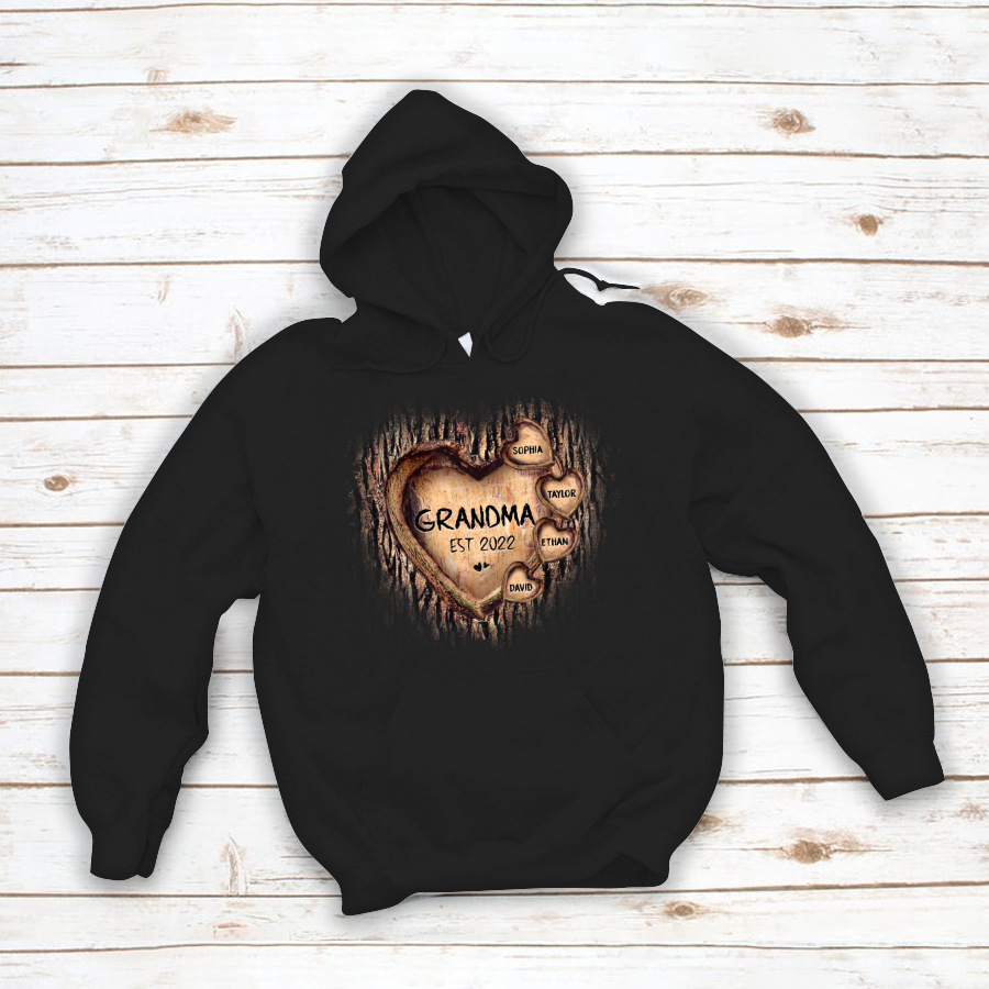 Personalized Grandma And Grandkids Hearts Tree New Hoodie