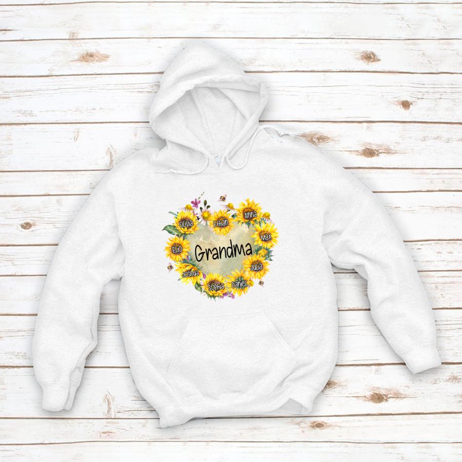 Personalized Grandma Hearts Sunflower Hoodie